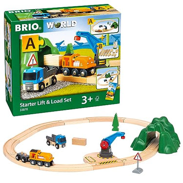 BRIO World 33878 - Starterset Güterzug mit Kran - Der ideale Einstieg in die Holzeisenbahn Empfohlen für Kinder ab 3 Jahren im Sale